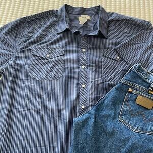 Men's Duke Haband Blue/White Pinstripe Short Sleeve Western Shirt Size 3X